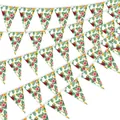 Tropical Hawaiian party bunting banner with colorful hibiscus and palm leaf patterns - Triangle Flag Banner / 12-Piece Set