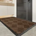 Brown textured rubber door mat with non-slip backing for home entrance - 90*150CM / Rhombus Dream / Beige Brown