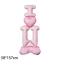 Large pink standing I Love You heart foil balloon set for Valentine's Day party decor - Standing Base I Love You