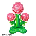 Large standing 121x153cm three-rose foil balloon for Valentine's Day party decoration - Pink Flower Base