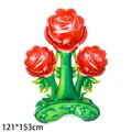 Large standing Valentine's Day rose bouquet foil balloon decoration, measuring 121x153cm - Red Flower Base