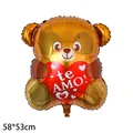 Cartoon teddy bear foil balloon with 'te AMO' heart for Valentine's Day decor, 58x53cm - Valentine's Spanish Brown Bear