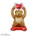 Standing bear foil balloon holding Love heart for Valentine's Day decoration, 76x150cm - Standing Bear Holding Heart
