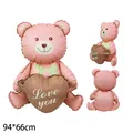 Pink standing teddy bear foil balloon holding Love You heart for Valentine's Day - Matte Pink Teddy Hugging Heart / With 3 Stickers