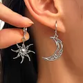 Antique silver-plated sun and moon mismatched dangle earrings for women jewelry display - White K (K-899)
