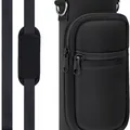 Black SBR neoprene water bottle sleeve with a padded adjustable shoulder strap - Black