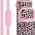 Custodia per borraccia leopardata rosa con tracolla regolabile e tasca con zip - Leopardo Rosa