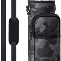 Custodia per borraccia in neoprene mimetico grigio con tracolla e tasca con cerniera. - Nero con stampa