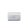 Elegant silver woven textured minimalist wallet with round button closure for women - Woven Texture Style / Silver