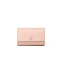 Elegant light pink woven leather small wallet with snap button closure for women - Woven Texture Style / Pink