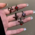 Dark gothic punk rings set with red and purple heart gems for stackable styling - Punk Dark Ring Combination (Set of 5)