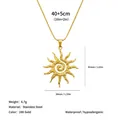 Gold stainless steel hammered sun spiral pendant necklace with size specifications - Sun Necklace (H1261)