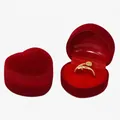 Premium red heart-shaped velvet jewelry box for rings and stud earrings storage box - Blister Top Medium Heart Single Ring (24 Pcs/Pack) / 48*43*34mm / Red