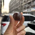 Mini brown leather baseball keychain charm with white stitching for sports fans - Baseball Accessory (No Pin) / 2.7cm Size / Brown