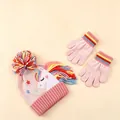 Pink unicorn knit hat and gloves set for kids winter warmth - Hat Gloves 2-Piece Set / Pink