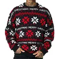 Men's festive Christmas knit sweater featuring snowflake jacquard and Merry Christmas design - M / Tops / Black
