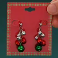 Festive Christmas bell drop earrings featuring red, green, and silver metallic jingle bells - Colorful Cluster Bells (3271)
