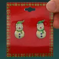 Festive Christmas snowman enamel stud earrings with green hat and sparkling accents - Colorful Snowman (H-227)