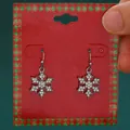 Sparkling Christmas snowflake earrings silver alloy inlaid with crystals on red gift card - Silver Rhinestone Snowflake (H-231)