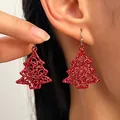 Sparkling red glitter Christmas tree drop earrings for women festive holiday jewelry accessory - Red Christmas Tree (11047)