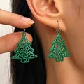 Sparkling green glitter Christmas tree earrings with hollow-out design for holiday wear - Green Christmas Tree (11048)