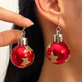 Festive red Christmas ball drop earrings featuring gold glitter star patterns for women - Red Star Christmas Ball (H-151)