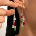 Festive Christmas dangling earrings with faceted red, green and clear bead clusters - Lantern Long Tassel (A-1313)