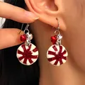 Cute Christmas peppermint candy earrings with red and silver bells, festive jewelry - Striped Candy Bell (H-216)