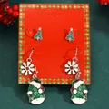 Christmas earring set with snowman, snowflake and green tree charms on red card - 2-Pair Snowman & Christmas Tree Set (A-1484)