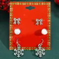 3 pairs of festive Christmas earrings set featuring rhinestone bow and snowflake - 3-Pair Bow & Snowflake Set (H-150)