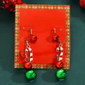 Festive Christmas jewelry set featuring red bell earrings and striped candy cane drops - 2-Pair Candy Cane & Bell Set (0813)