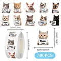 500 Stück Rolle mit süßen realistischen Katzen-Aufklebern für Danksagungen und Geschenke - Katze Englisches Dankeschön Schild