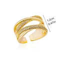 Detail view of gold multilayer geometric ring with white CZ and 1.2cm width - Geometric Knot Multi-Layer Full Rhinestone Style (G124397)