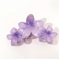 Translucent purple plumeria flower hair claw clip for elegant beach vacation styling - Three-Flower Style - Purple (Purple Base)