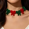 Festive red and green velvet bow choker necklace for Christmas outfits. - Red & Green Velvet Bow