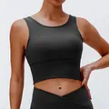 Dark grey ribbed high-elasticity women's yoga tank top for fitness and running - S / Top (12118) / Black