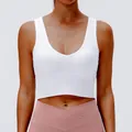 Premium white ribbed high-elasticity yoga tank top with V-neck for women's fitness - S / Top (12118) / White