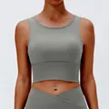 Grey ribbed high-elastic yoga tank top for women's sports fitness and running workout - S / Top (12118) / Gray