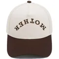 Classic two-tone trucker hat featuring unique upside down MOTHER embroidery detail - 56-58CM Adjustable / Coffee and Beige