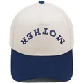 Retro two-tone beige and navy blue baseball cap featuring inverted MOTHER embroidery design - 56-58CM Adjustable / Navy Beige