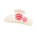 Pince à cheveux en acétate blanc marbré avec motif de coquillage rouge et rose style océan - Motif Coquille Texture Marbre Blanc Crème (10)