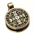 Antique brass Saint Benedict medal pendant with detailed religious cross engraving - Medium Size (37mm*28mm) (Pendant Only (Without Chain)) / Gold