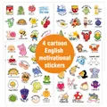 Set di 4 adesivi motivazionali in inglese con simpatici animali e cibo per bimbi - Set di Adesivi di Incoraggiamento a Cartoni Animati / 4 Fogli/Set