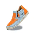 Fashionable color-block women's mid-top leather casual boots in light blue and orange - 38 / Orange