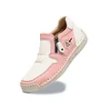 Women's casual pink and white leather ankle boots with side zipper and rubber sole - 38 / Pink