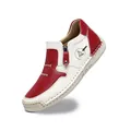 Stylish red and white mid-top leather boots for women with zipper and contrast stitching - 38 / Red