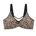 Detailed view of a plus size leopard print wired bra with ultra-thin smooth fabric cups - Leopard Print