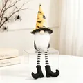 Halloween gnome plush with long striped legs and orange witch hat on white table - Yellow Style (X-Y18 D)