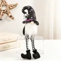 Handmade Halloween gnome plush with long checkered legs and star patterned hat - Black Style (X-Y16 B)