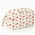 Large capacity corduroy pencil case with cute strawberry and bow pattern for students - Strawberry